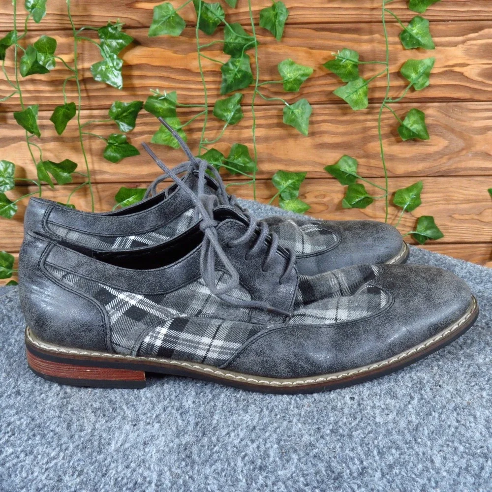 Parrazo‎ Titan Men's Gray Wingtip Lace-Up Shoes Size 8.5 Medium Plaid